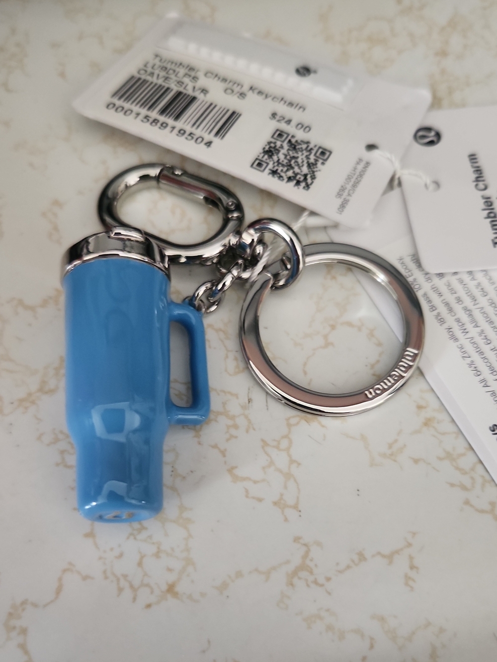 lululemon athletica Blue Tumbler Charm Keychain with Silver Hardware